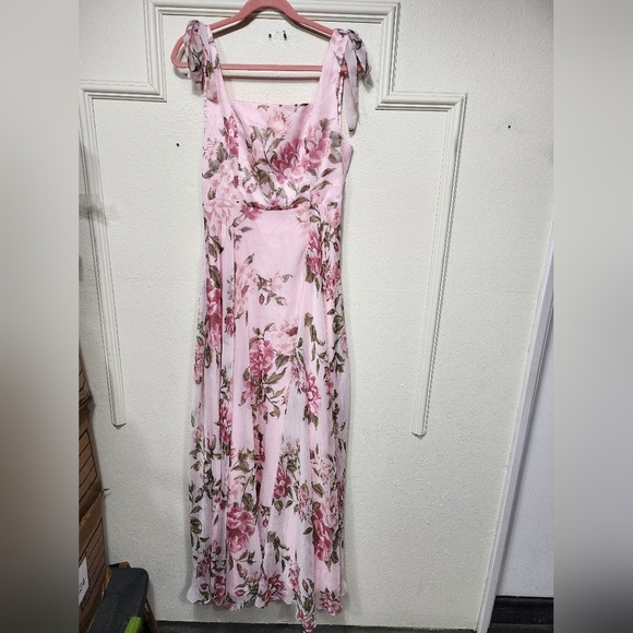Lulus Love Me Forever Pink Floral Tie-Strap Square Neck Maxi Dress L Wedding - Picture 6 of 10